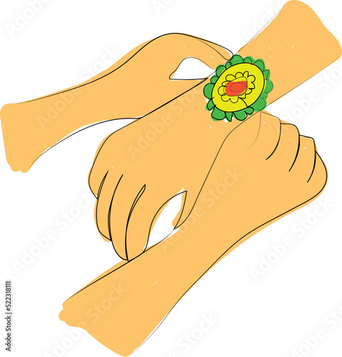 Raksha Bandhan celebration continuous one line drawing. Sister tying (Raksha Bandhan) on brother’s hand