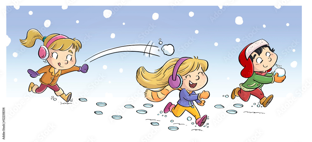 Illustration of children playing snowballs Illustration of children playing snowballs