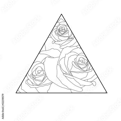 Vector illustration in one line style. Rose in a triangle. Geometric floral design. Logo.