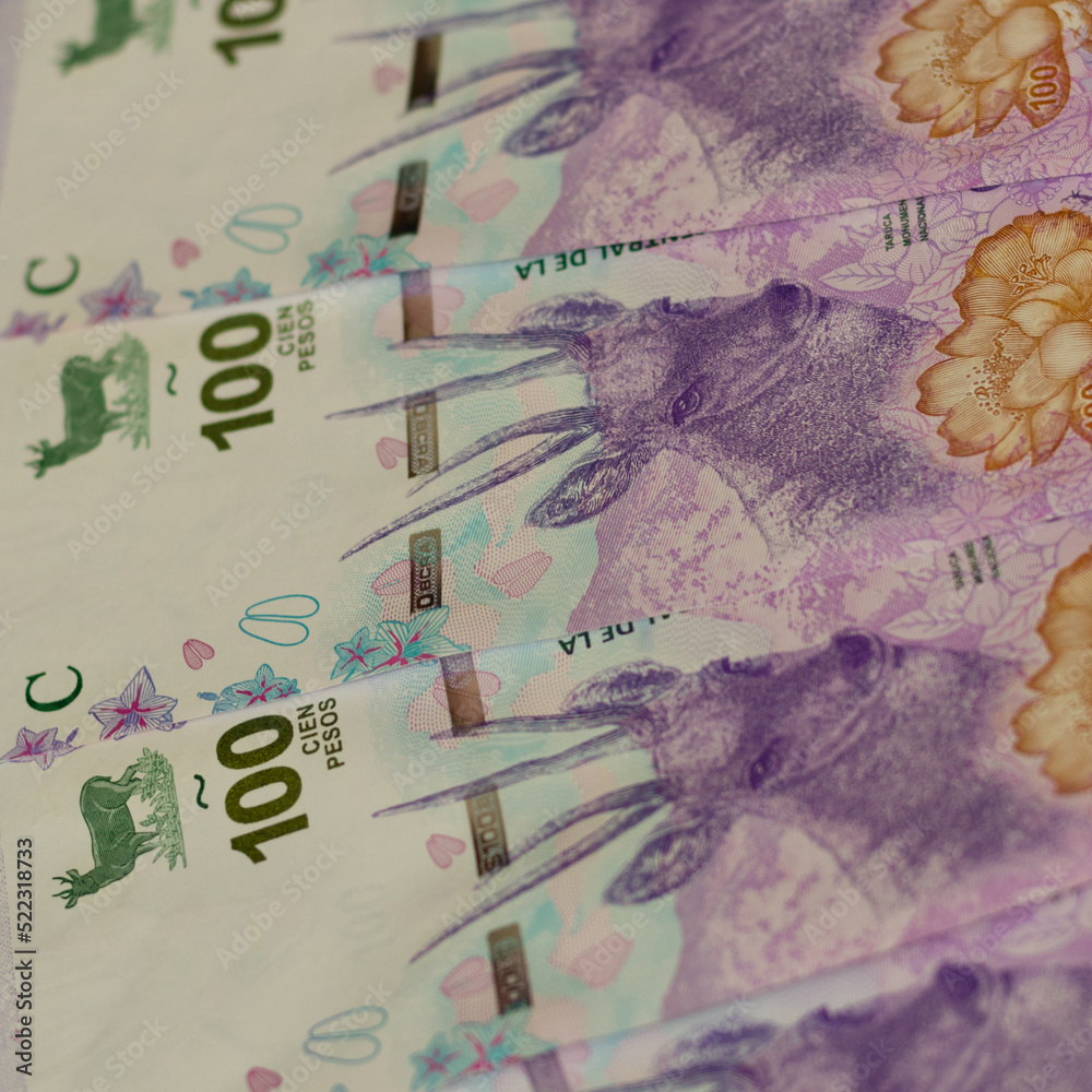 Naklejka premium billetes de 100 pesos argentinos, billetes nuevos con nuevo diseño