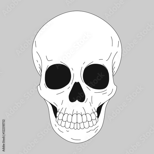 Skull vector monochrome illustration. Sugar skull. The day of the Dead. Tattoo.