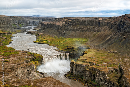 View of canyon and waterfall Hafragilsfoss  Iceland