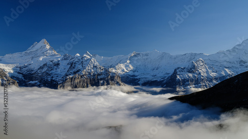 High mountains of Grindelwald, Switzerland. Landscape in the highlands above the clouds