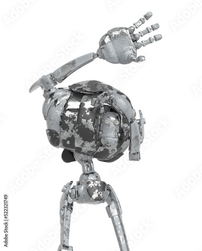 out of date robot is afraid in white background