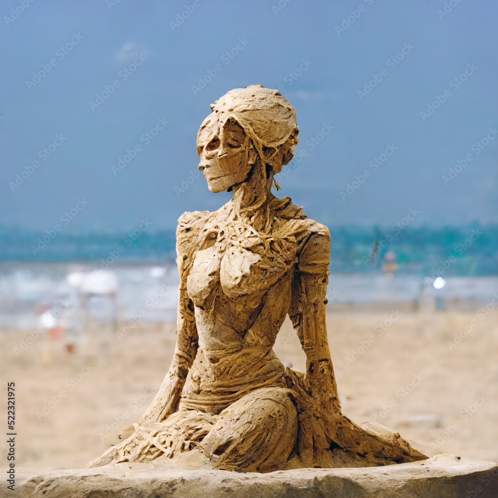 sand sculpture of a woman on a summer beach