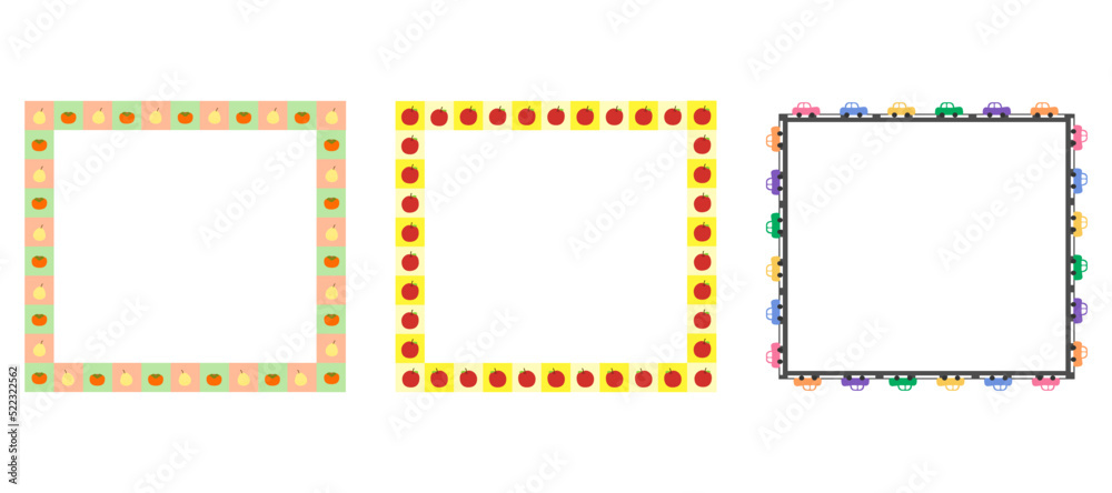 Cartoon decorative border frame set. Blank empty frame with patterned decoration. Isolated by white background, flat design, vector, illustration, EPS10