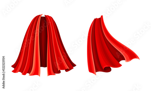 Superhero red capes set. Silk flying cloak cartoon vector illustration