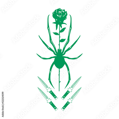 vector illustration of spider with rose