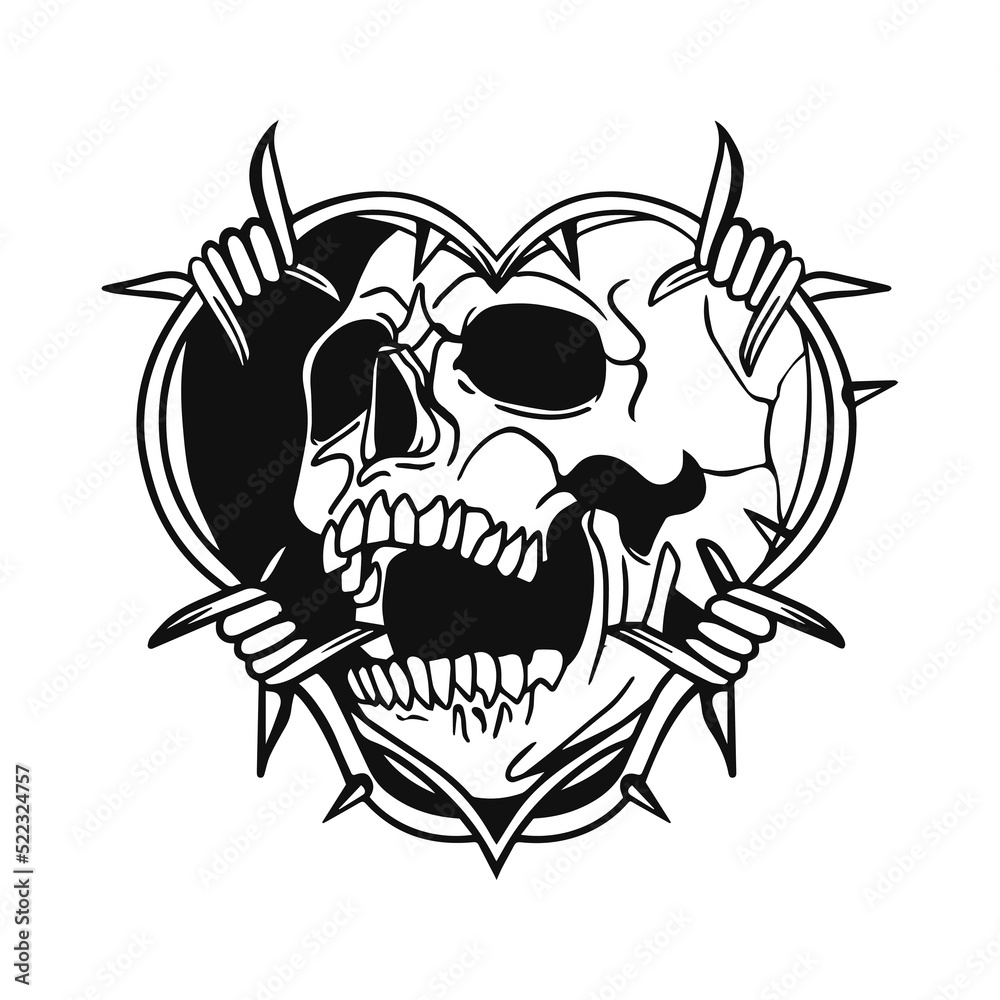 vector illustration of a skull with barbed wire Stock Vector | Adobe Stock
