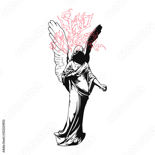 vector illustration of female angel with wings