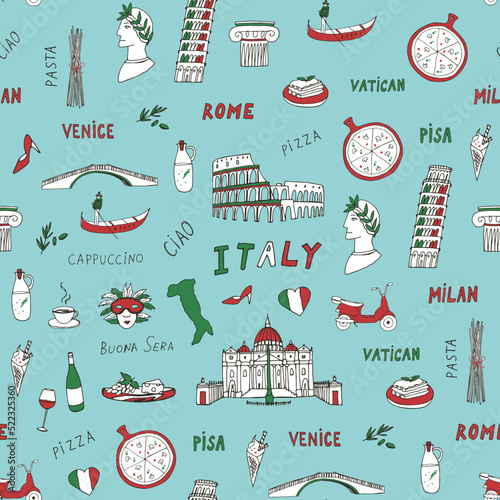 Travel Italy travel landmarks vector seamless pattern