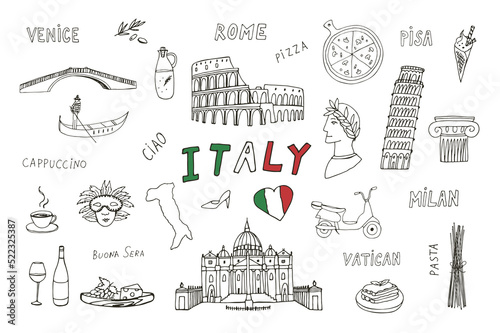 Travel Italy travel landmarks vector illustrations set