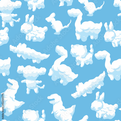 Animals cloud vector cartoon seamless pattern background for wallpaper, wrapping, packing, and backdrop.