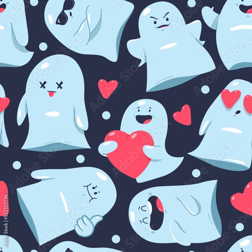 Ghosts emotion vector cartoon seamless pattern background for wallpaper, wrapping, packing, and backdrop.
