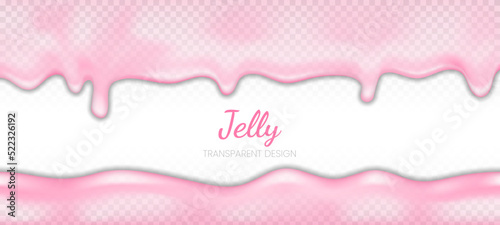 Jam or jelly leak vector illustration of realistic 3D splash of syrup and drops of pink berry or fruit marmalade. Liquid dripping on transparent background for candy or sweet dessert template.