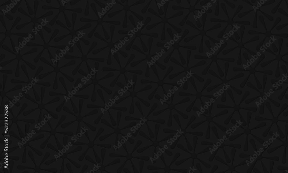 Abstract geometric pattern of carved figures in the shape of stars, snowflakes on a black background. Minimal modern style, 3d rendering.