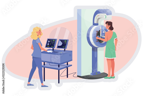 Mammography machine. Breast screening. Patient and doctor. Mammogramm. photo