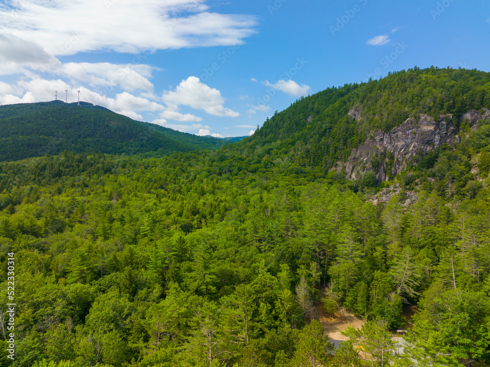 White Mountain National Forest aerial view in summer near Polar Caves Park in town of Rumney, Grafton County, New Hampshire NH, USA. 