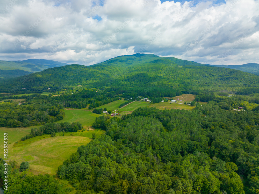 White Mountain National Forest aerial view in summer near Polar Caves Park in town of Rumney, Grafton County, New Hampshire NH, USA. 