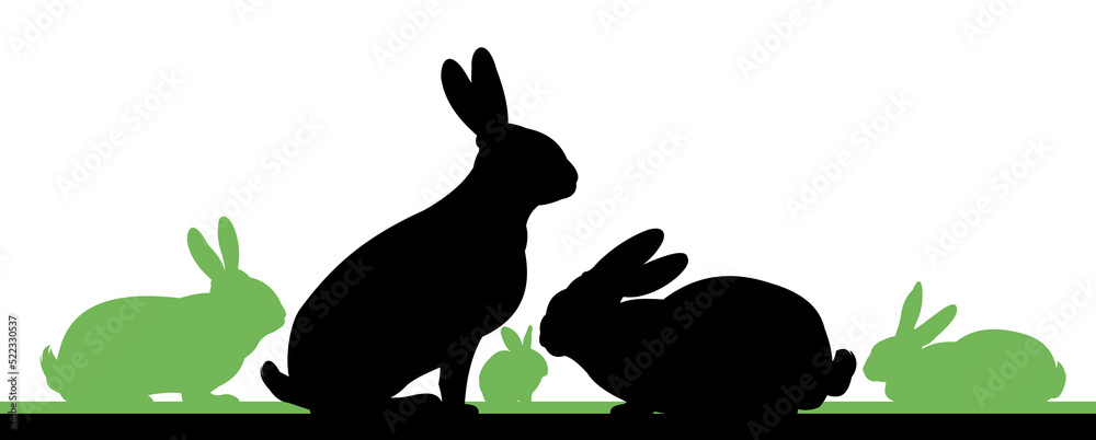 Obraz premium Rabbits are grazing. Picture silhouette. Farm pets. Fur animals. Isolated on white background. Vector