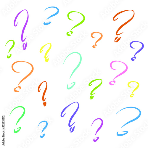 Colored background with question marks on a white background. Illustration for idea, answer, question, doubt, problem, riddle, puzzle. Illustration for scientific research, questionnaire, education.