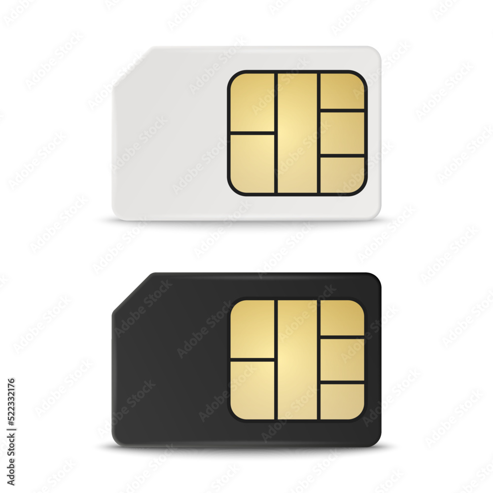 Vector 3d Realistic White and Black Plastic Sim Card Template Set Isolated. Design Template of Sim Card for Mockup, Branding. Front View Vector 3d Realistic White and Black Plastic Sim Card Template Set Isolated. Design Template of Sim Card for Mockup, Branding. Front View