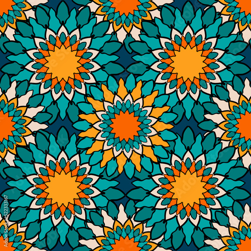 Mandala seamless pattern, raster version. Seamless texture with a circular et...
