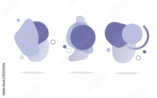 Set of round abstract badges, icons or shapes in trendy very peri color.