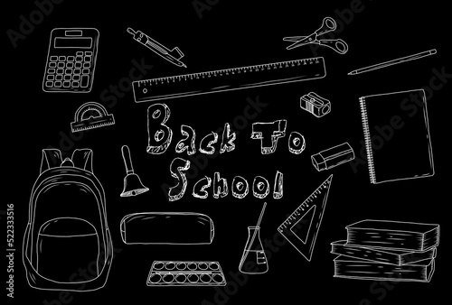 back to school supplies blackboard
