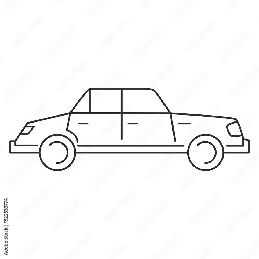 Car line icon.Outline sedan vector sign sedan.Vehicle symbol.Transportation simple style.Isolated on white background. Vector flat illustration.