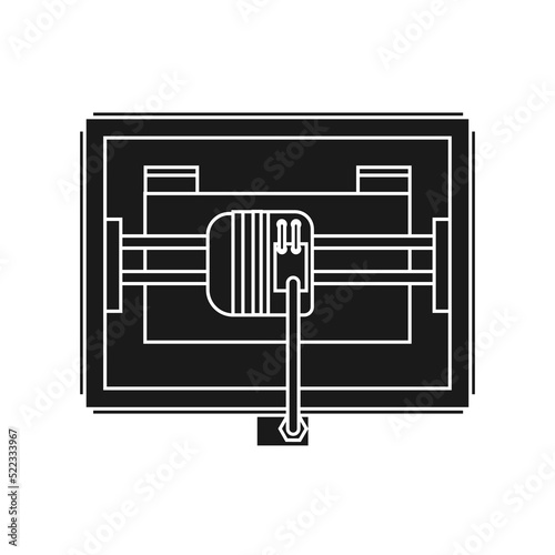 3D printer vector technology design icon solid black. Engineering manufacturing model from plastic and industry concept symbol. Innovation business illustration and print machine prototype
