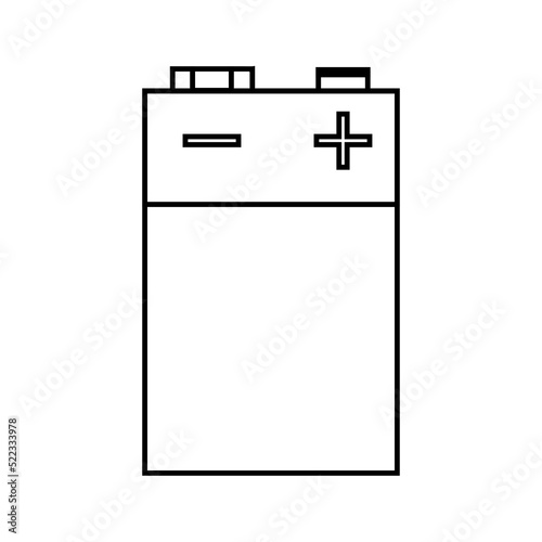 9v battery vector icon outline illustration and power alkaline energy isolated white. Technology electricity line and electric object thin. Supply voltage symbol electronic and electrical accumulator