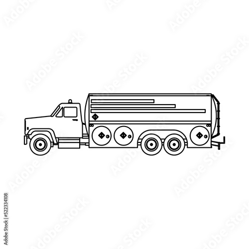 Fuel truck transportation vector icon illustration outline. Vehicle transport industry gasoline trailer isolated white lorry car line thin