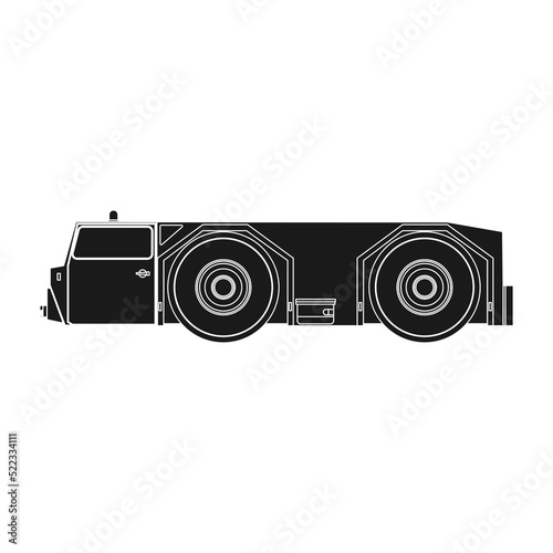 Airport tow truck transportation vector icon illustration solid black. Vehicle aviation service transport isolated white