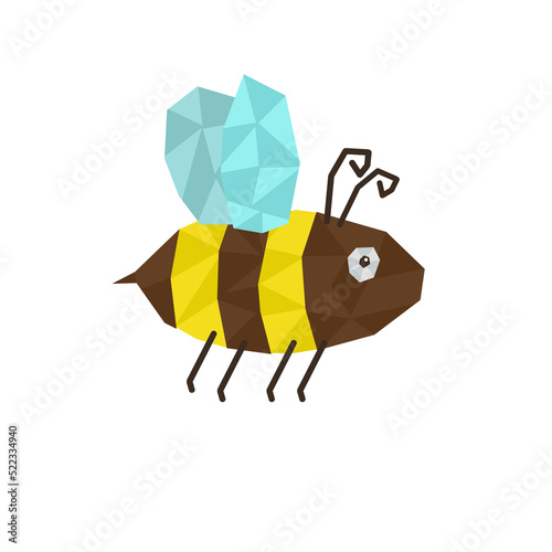 illustration of a bee in mosaic style on a white background. Design element for children's clothing and print for toys, useful honey