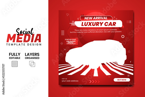 Rental Car sale and promotional social media post ads banner template design. Luxury gadget and vehicle product advertising feed with super collection.
