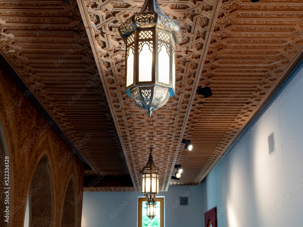 Carved wooden ceiling. Wooden ceiling roof handmade.