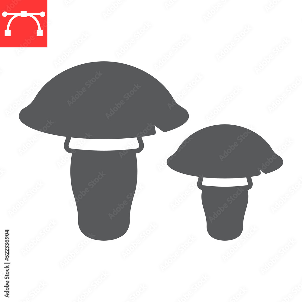 Mushrooms glyph icon, meal and food, mushroom vector icon, vector graphics, editable stroke solid sign, eps 10. Mushrooms glyph icon, meal and food, mushroom vector icon, vector graphics, editable stroke solid sign, eps 10.