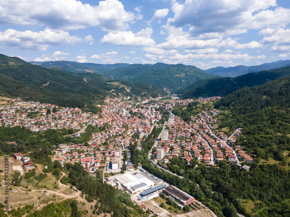 Aerial view of famous spa resort town of Devin, Bulgaria