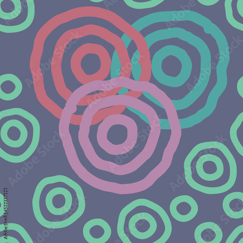 Seamless geometric vector pattern, circles and dots. Happy positive composition and colours for fabric design, textile print, wallpaper, scrapbook, wrapping paper. Childish, sporty, fashionable style.