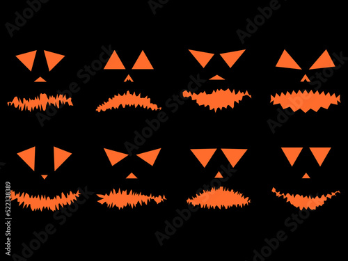 Set of scary Halloween faces. Carve scary pumpkin faces. Festive Halloween design for posters, banners and greeting cards. Vector illustration