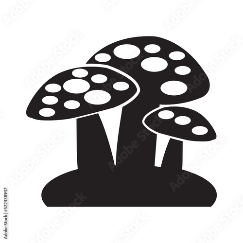 Wild fungus outdoors mushroom icon | Black Vector illustration |
