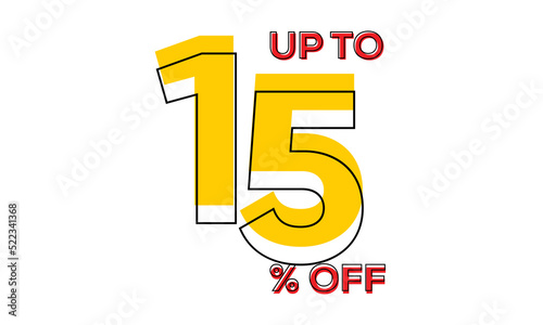 discount upto 15 percent off sale vector, 15 percent off typography vector illustration