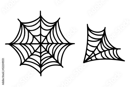 Cobweb collection isolated on a white background. A set of webs for Halloween, a cute spider. Hand-drawn Spider Web icons for Halloween decoration