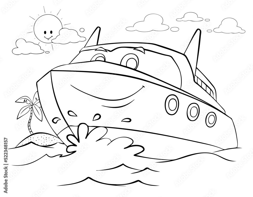 Cartoon motorboat for coloring page. Stock Vector | Adobe Stock