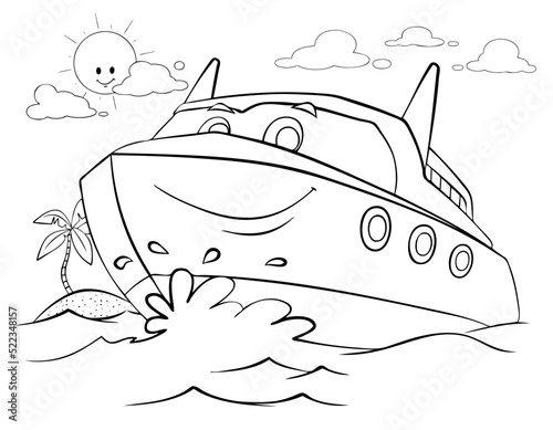 Obraz na plátně Cartoon motorboat for coloring page.