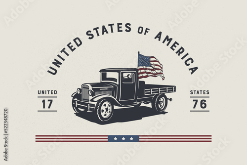 Old Truck with Flag | Farmhouse | Print | EPS10