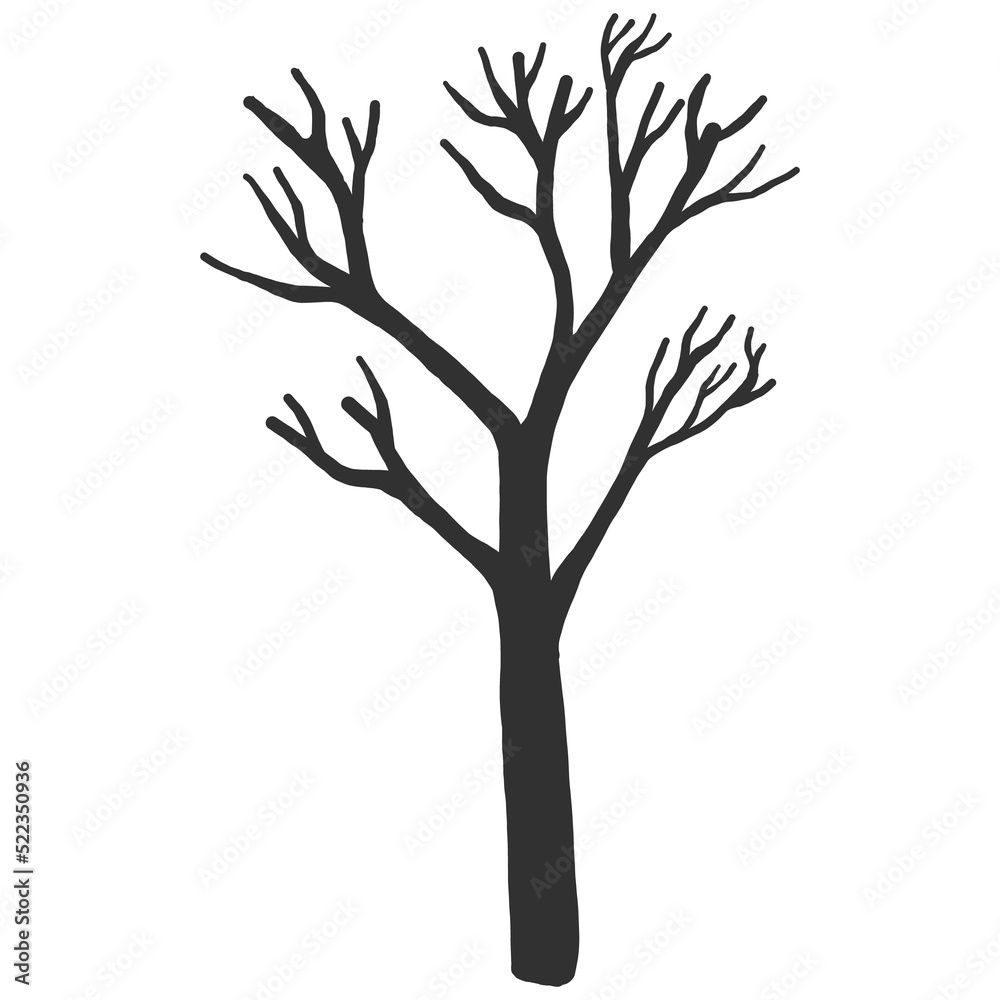 Hand drawn naked tree silhouette Hand drawn naked tree silhouette