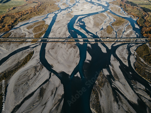 Aerial image of Rakaia River, New Zealand  photo