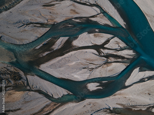 Aerial image of Rakaia River, New Zealand 